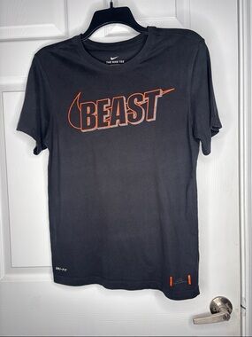 Nike Black 'Beast' Graphic Short Sleeve Tee with Orange Accents